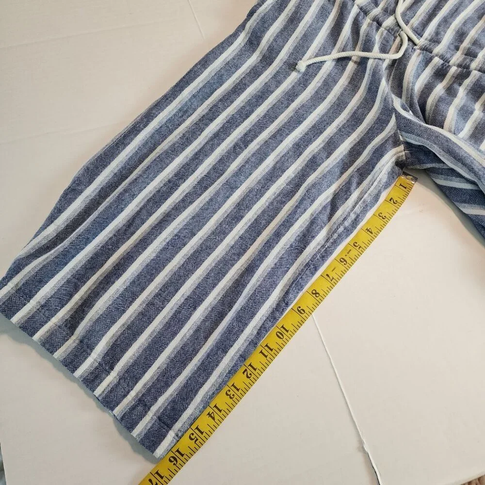 Anthropologie Cloth & Stone Size S women Blue Striped Cropped Wide Leg Jumpsuit